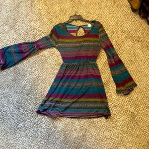 Striped bell sleeve dress with back cutout detail. SIZE S.